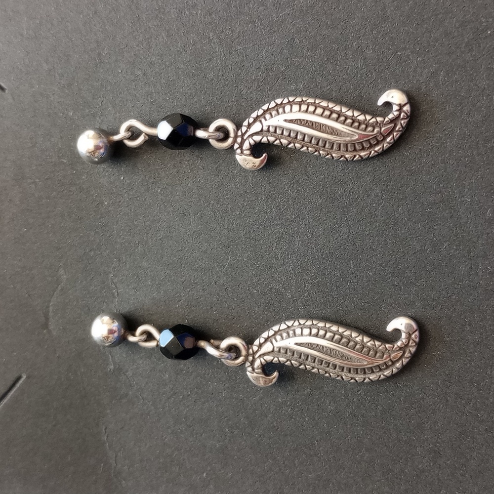 Elegant Sterling Silver and Black Dangle Stud Earrings